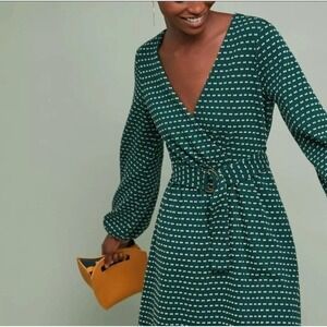 Anthropologie Green and White Midi Dress